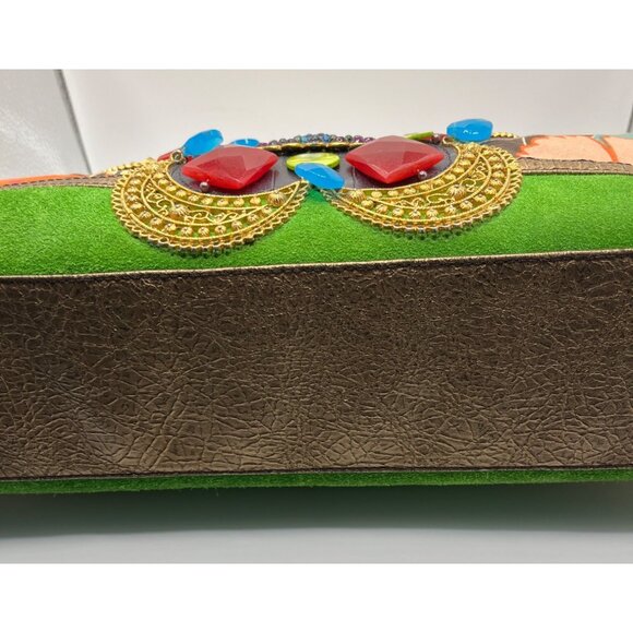 Vtg Mary Frances Handcrafted Embellished Satchel Purse With Faux Gemstones & Flo - Picture 12 of 16